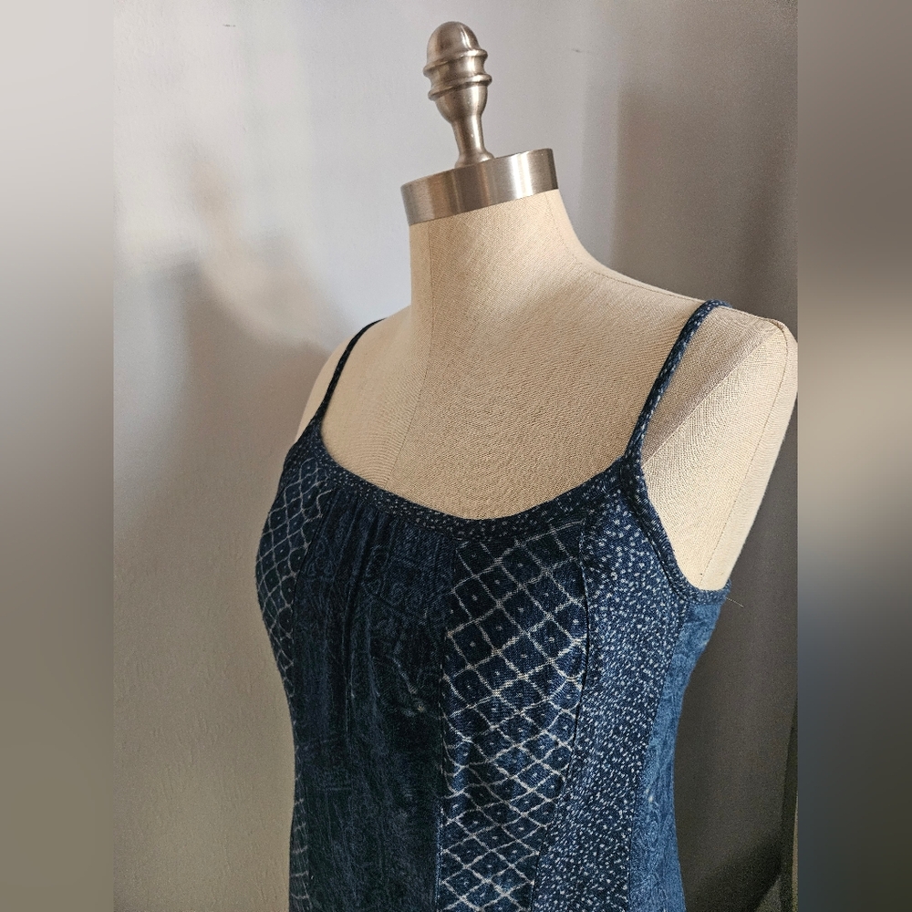 LAUREN RALPH LAUREN Indigo Mixed Pattern Pieced Cotton Dress | SZ 4 - Picture 3 of 9